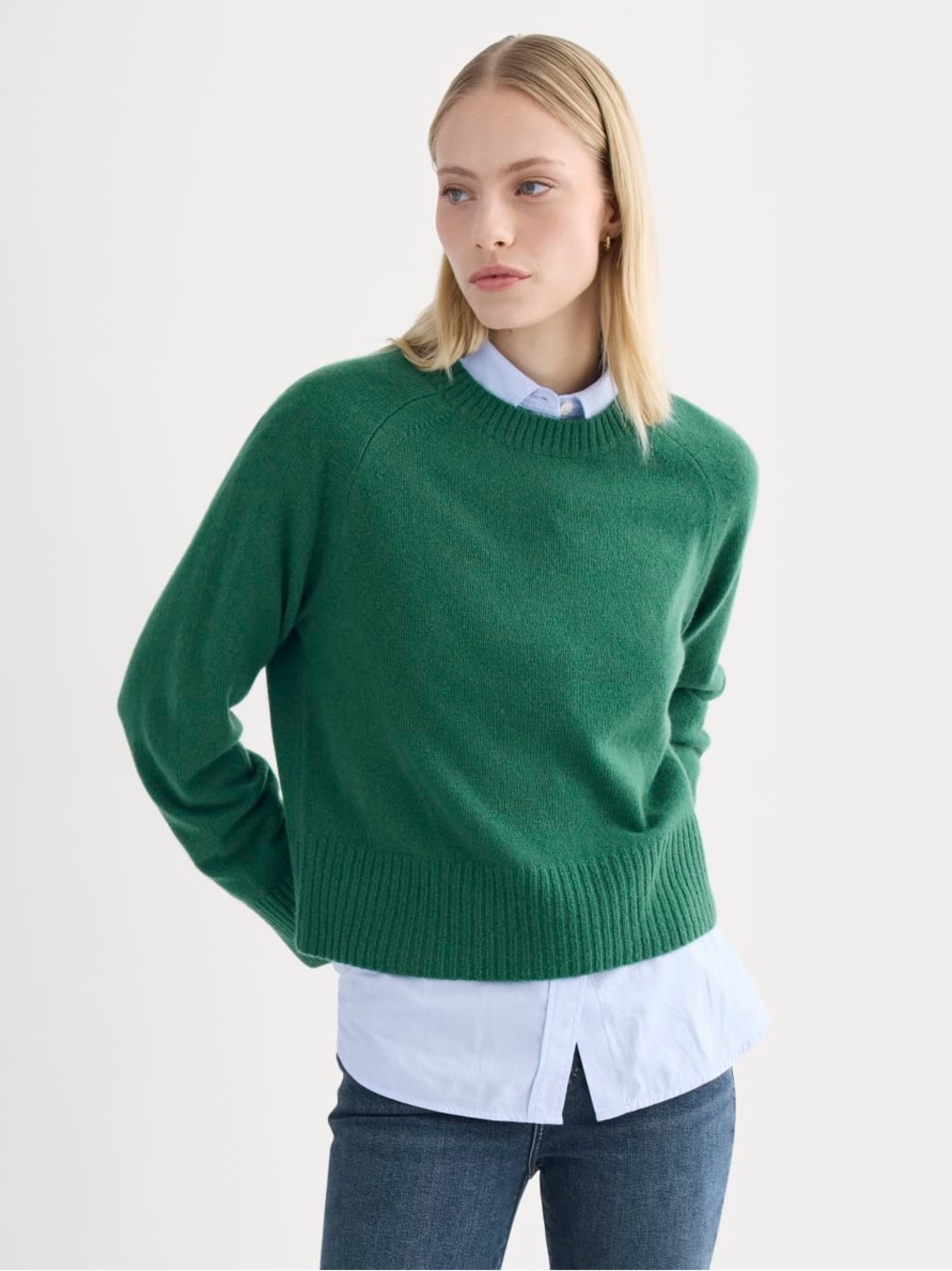 Everlane The Boxy Crew Cashmere Sweater Hunter Green Cropped NWOT size XXL